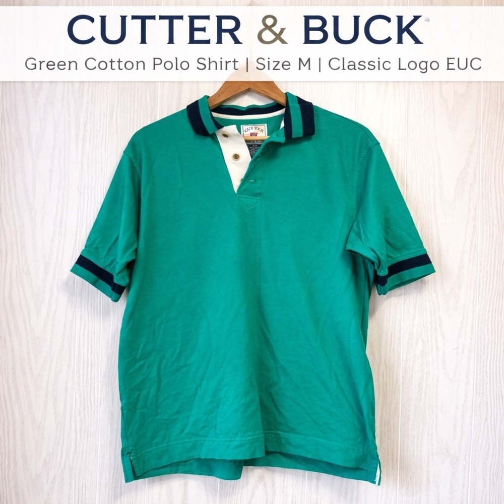 Cutter & Buck Green Cotton Polo Shirt Size M Classic Logo